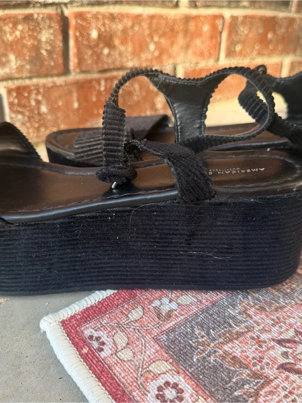 American Eagle Outfitters Black Corduroy Platform Sandals